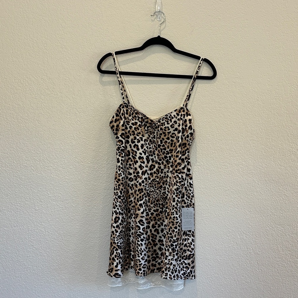 Lush Lace Lined Leopard Print Slip Mini Dress